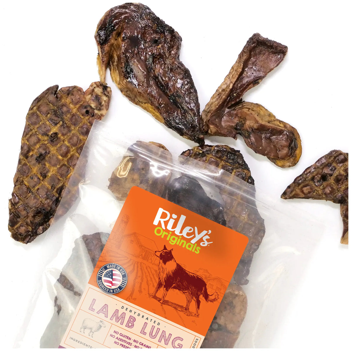 Riley's Premium Dehydrated Lamb Lung Dog Treats - Made in the USA - Air-Dried, Crunchy & Delicious - 6 oz