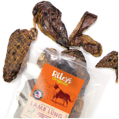 Riley's Premium Dehydrated Lamb Lung Dog Treats - Made in the USA - Air-Dried, Crunchy & Delicious - 6 oz