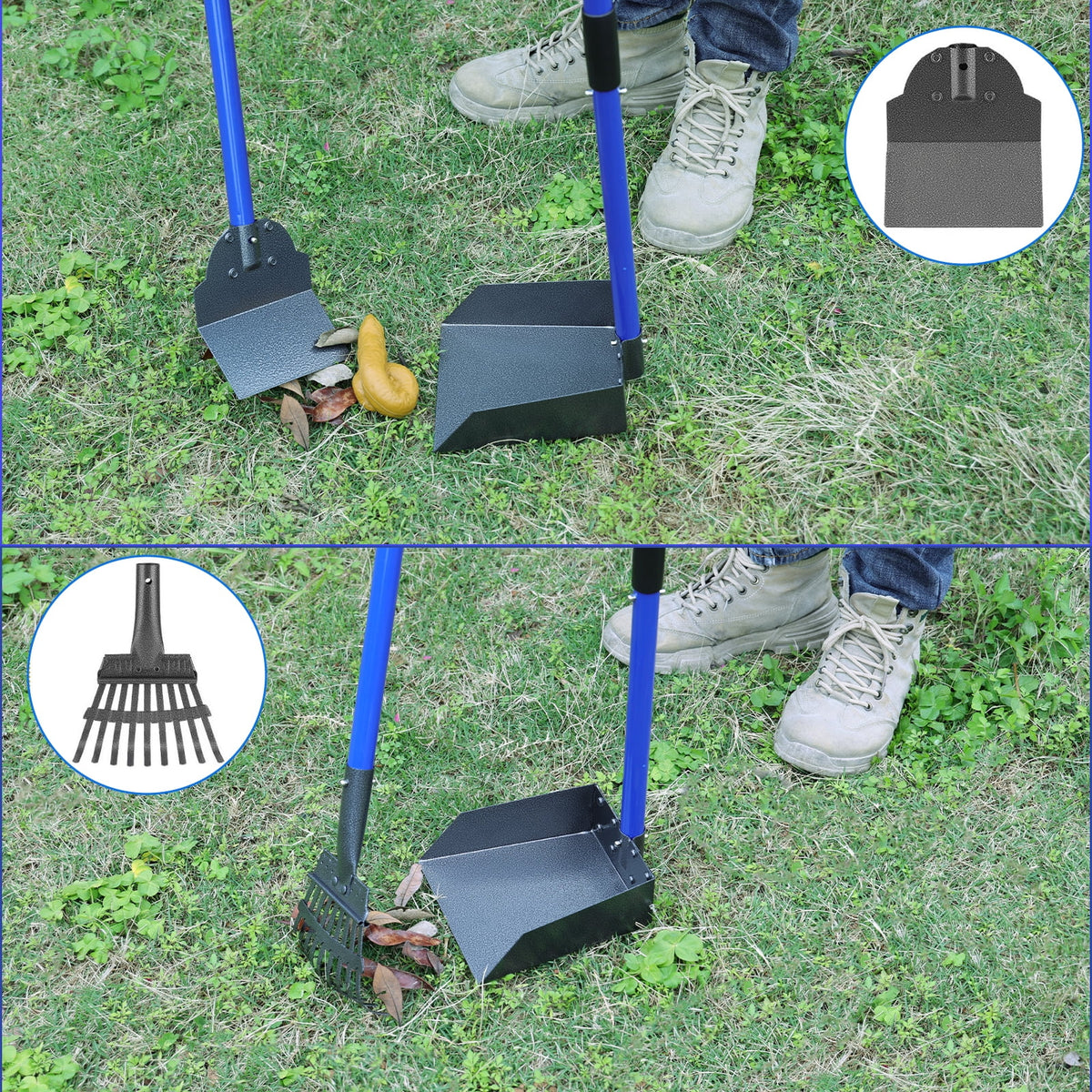 Pooper Scooper, Heavy Duty Dog Poop Scooper Set with Tray Rake and Spade for Large Medium Small Dogs, over 37" Adjustable Metal Long Handle Portable Poop Scoop Pet Waste for Yard Grass Gravel