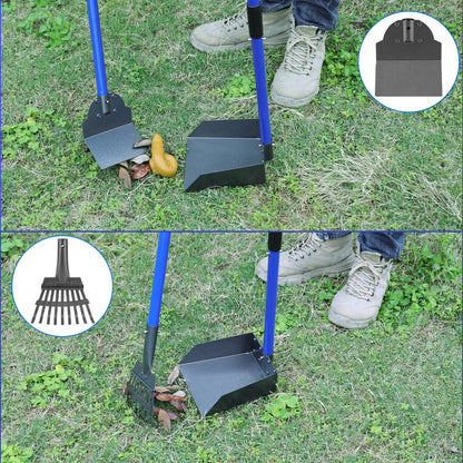 Pooper Scooper, Heavy Duty Dog Poop Scooper Set with Tray Rake and Spade for Large Medium Small Dogs, over 37" Adjustable Metal Long Handle Portable Poop Scoop Pet Waste for Yard Grass Gravel