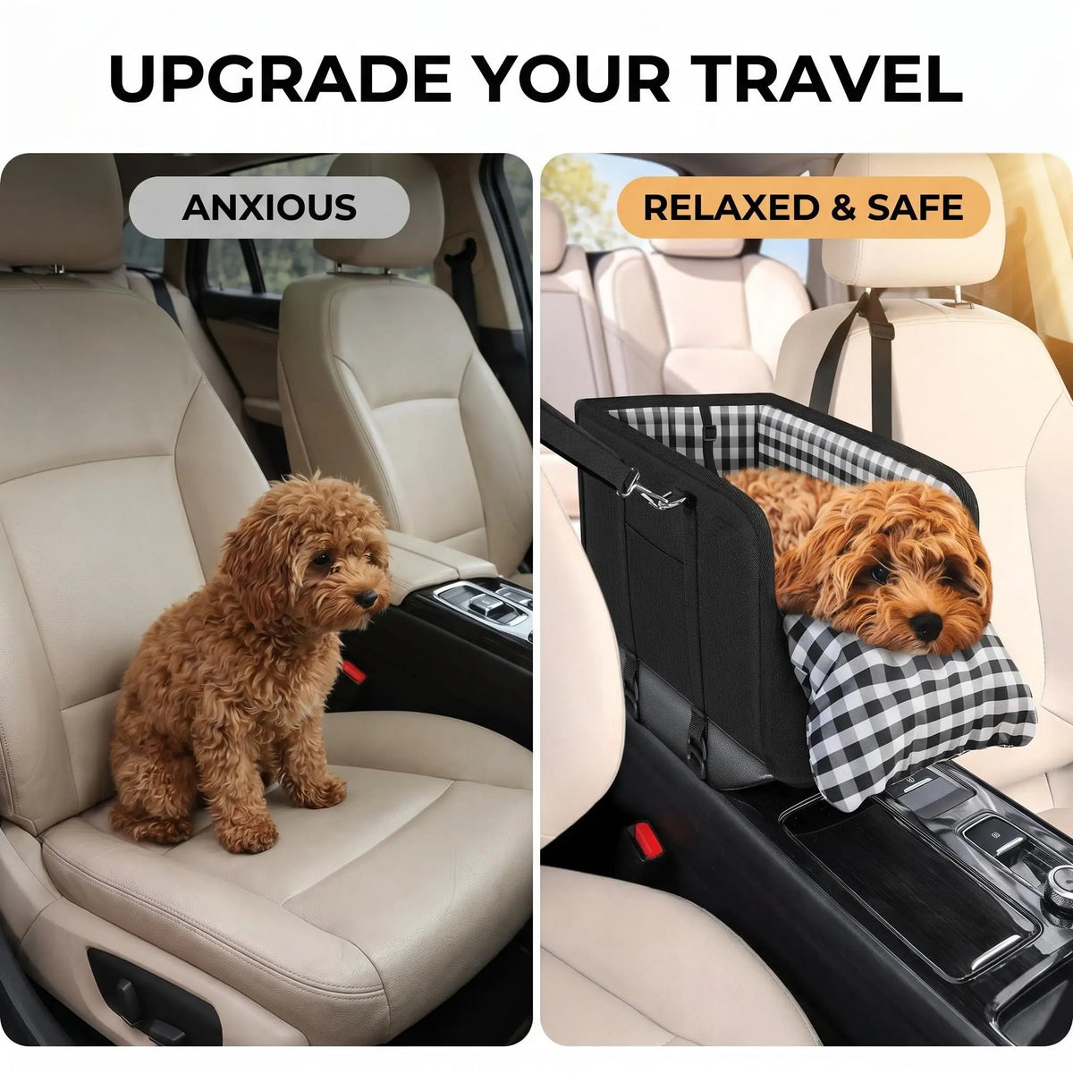 Premium Center Console Dog Car Seat for Small Pets up to 12 lbs, Armrest Booster Seat with Integrated Leash, Comfortable Travel Pet Bed for Dogs and Cats