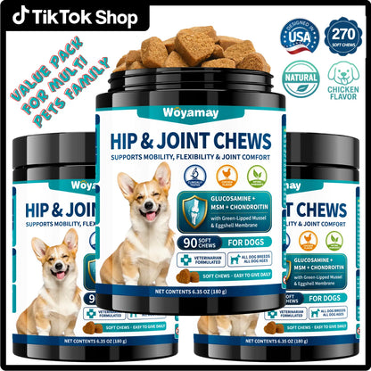 Advanced Canine Hip and Joint Supplement with Glucosamine, MSM, Chondroitin, Multivitamins, and Green Lipped Mussel - Chewable Joint Support for All Dog Breeds - Chicken Flavor