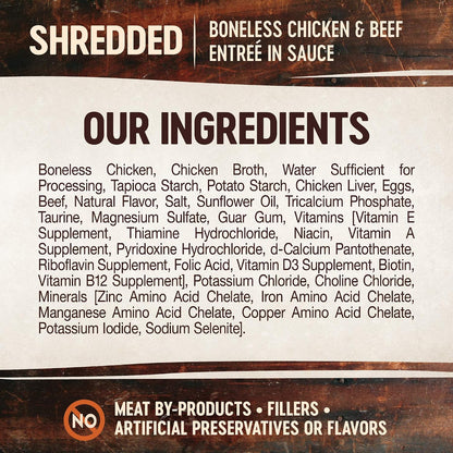 CORE Signature Selects Shredded Adult Canned Wet Cat Food, Natural, Protein Rich, Grain Free, Chicken and Beef Entrée Recipe, 2.8 Oz, Pack of 12 Cans