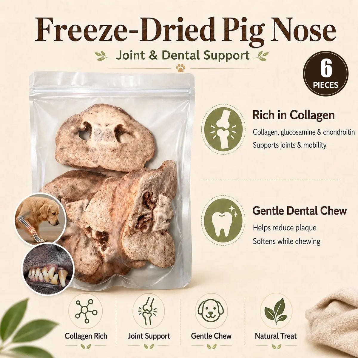 Peach Pet Freeze-Dried Chews for Dogs and Cats | Rabbit Ear, Rabbit Leg, Pig Nose, or 3-Treat Bundle | 3.5 Oz | All-Natural, High Protein Treats