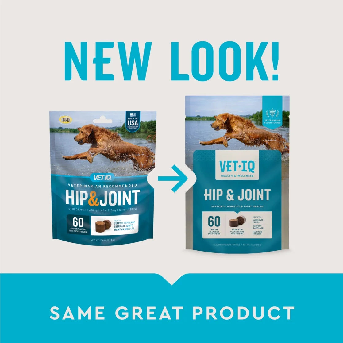 (6 Pack) Vetiq Hip & Joint Supplement for Dogs, Chicken Flavored Soft Chews, 7.4 Oz, 60 Count