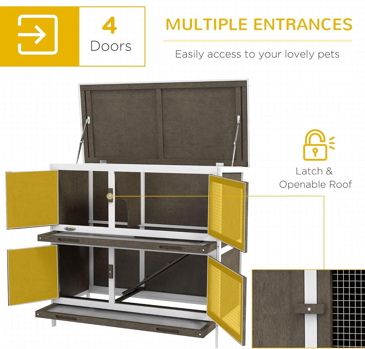 Wooden Bunny Rabbit Hutch, Small Animal Habitat with Ramp, Removable Tray & Weatherproof Roof, for Rabbits, Chickens, Ducks, Indoor/Outdoor, Brown