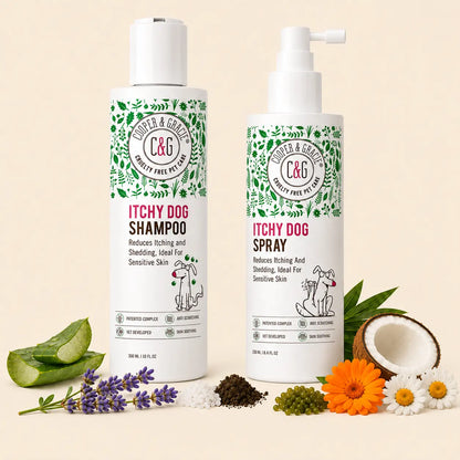Dead Sea Itchy Skin Relief Bundle - Itchy Dog Shampoo 300Ml + Itchy Dog Spray 250Ml Spray | Plant-Based, Vet-Developed