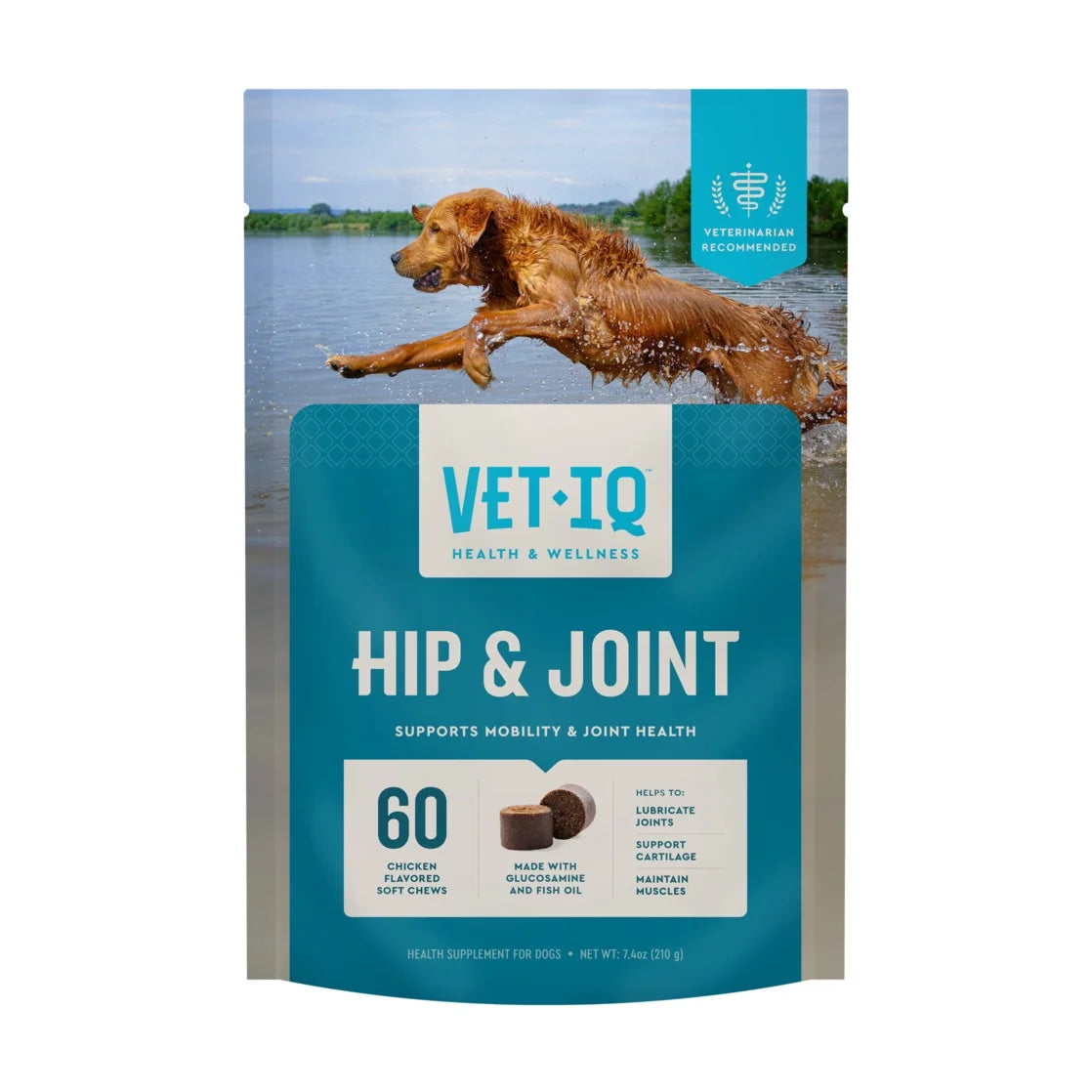(6 Pack) Vetiq Hip & Joint Supplement for Dogs, Chicken Flavored Soft Chews, 7.4 Oz, 60 Count