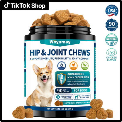 Advanced Canine Hip and Joint Supplement with Glucosamine, MSM, Chondroitin, Multivitamins, and Green Lipped Mussel - Chewable Joint Support for All Dog Breeds - Chicken Flavor