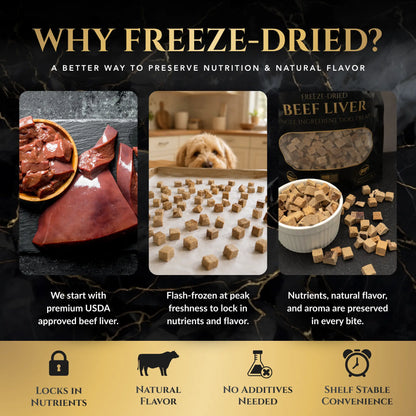 Freeze Dried Beef Liver Dog Treats - Single Ingredient Training Treats, Grain-Free, High-Protein (No Fillers) Natural