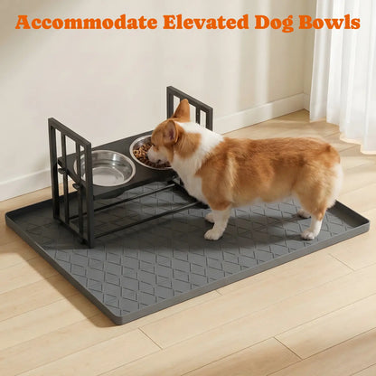 Pawtners 2-Pack Large Reusable Silicone Dog Feeding Mat - Waterproof, Non-Slip, Easy-Clean, 34x22 Inch Gray Pet Floor Protection with Raised Edge