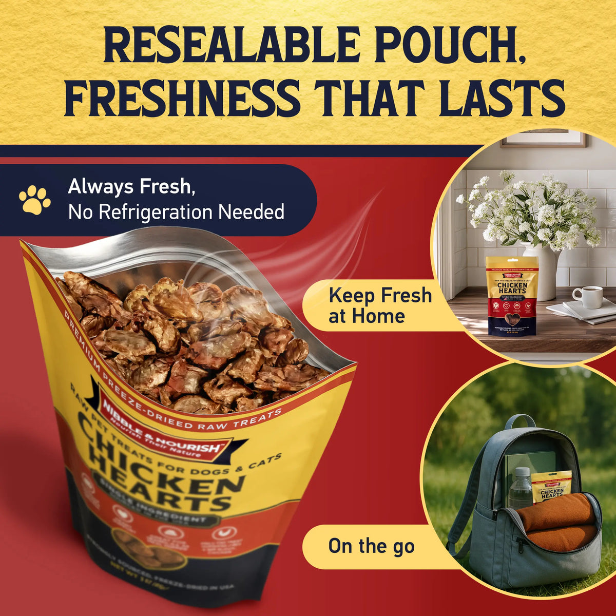 Nibble & Nourish Freeze-Dried Chicken Hearts for Dogs and Cats – Premium Single Ingredient Raw Treats, Made in the USA, Ideal for Training, Meal Enhancements, and Daily Rewards, Free from Fillers and Preservatives