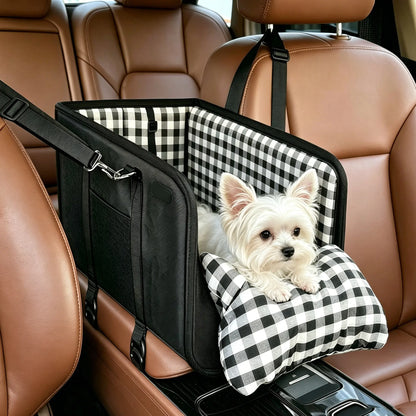 Premium Center Console Dog Car Seat for Small Pets up to 12 lbs, Armrest Booster Seat with Integrated Leash, Comfortable Travel Pet Bed for Dogs and Cats