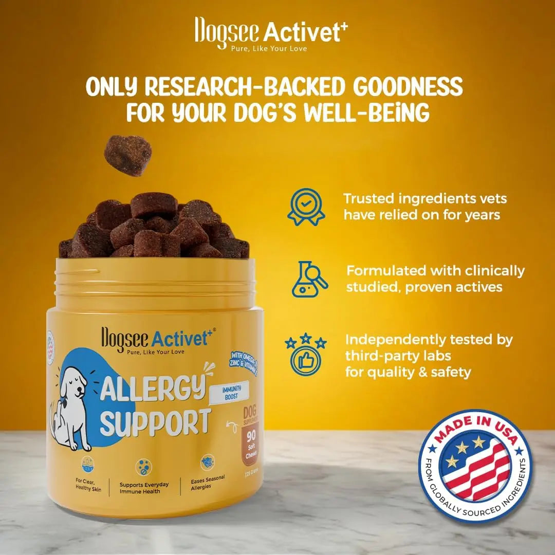 Dogsee Activet+ Allergy Support Chewables for Dogs, Enriched with Beneficial Bacteria, Quercetin, and Botanicals for Seasonal Allergy Relief, Immune Support, Healthy Skin, and Digestive Health - Chicken Flavor, 90 Chews
