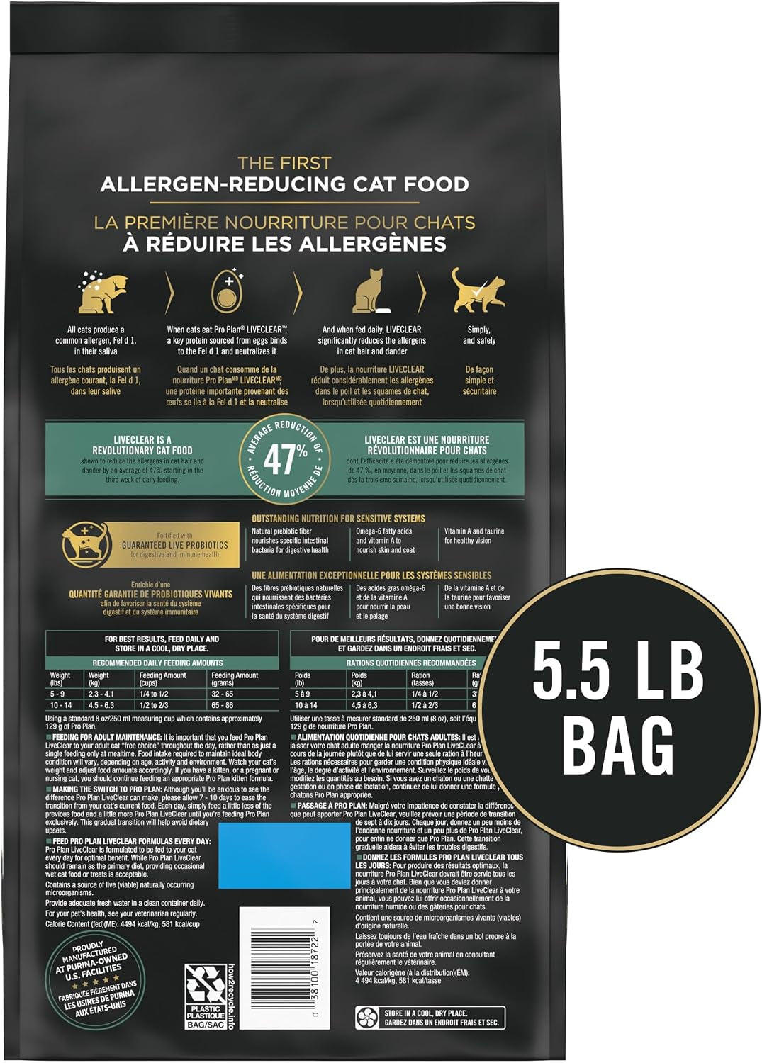Purina Pro Plan Liveclear Sensitive Skin & Stomach Cat Food, 5.5 Lb Bag