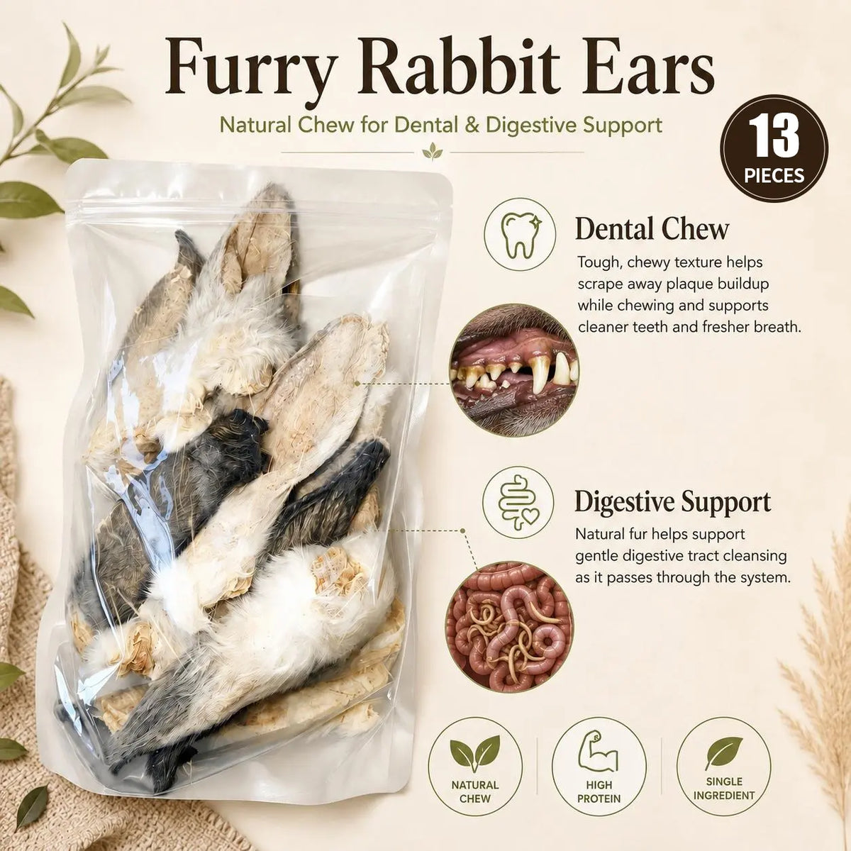 Peach Pet Freeze-Dried Chews for Dogs and Cats | Rabbit Ear, Rabbit Leg, Pig Nose, or 3-Treat Bundle | 3.5 Oz | All-Natural, High Protein Treats