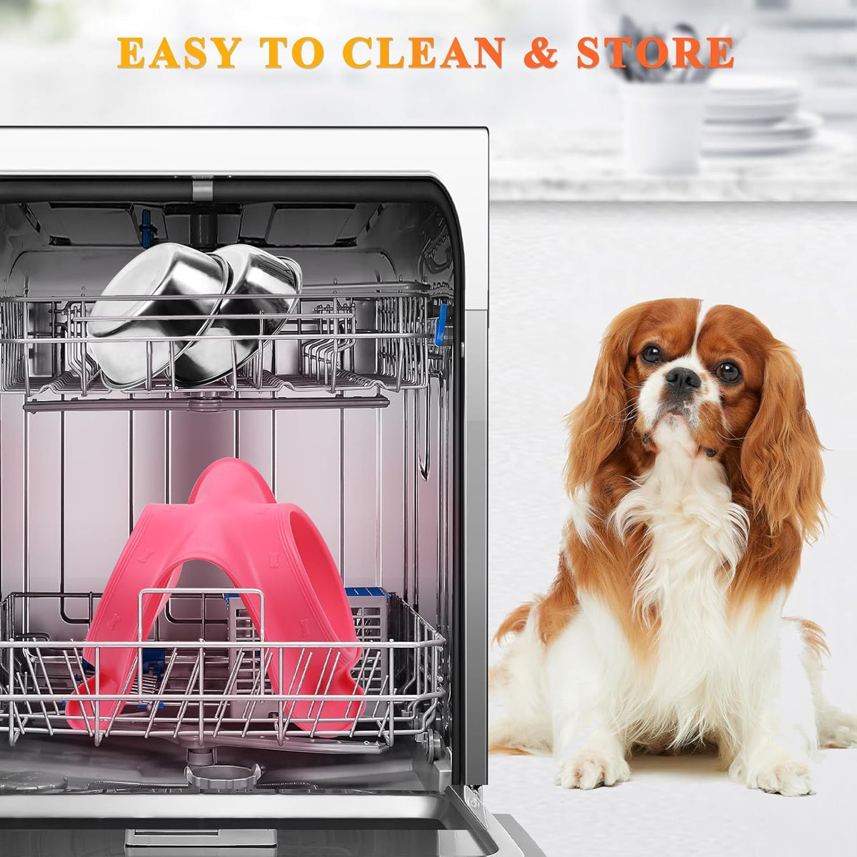 Dog Bowls, Dog Food Bowls, Stainless Steel Cat Puppy Water Bowls with Non Spill Skid Resistant Silicone Mat, Medium, Pink