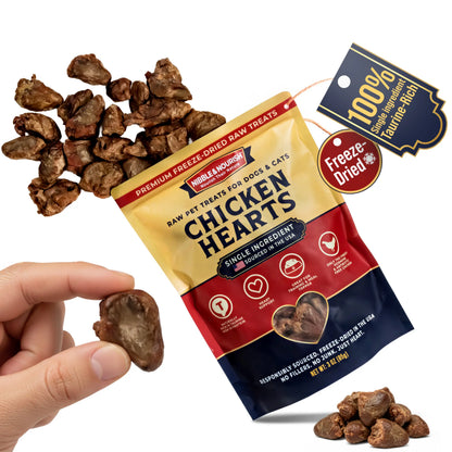 Nibble & Nourish Freeze-Dried Chicken Hearts for Dogs and Cats – Premium Single Ingredient Raw Treats, Made in the USA, Ideal for Training, Meal Enhancements, and Daily Rewards, Free from Fillers and Preservatives