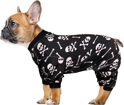 Dog Pajamas Halloween Dog Costume Short Plush Pet Pjs Skull&Crossbones Super Soft and Stretchy Pet Jammies for Small Medium Dogs (S/M)