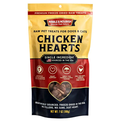 Nibble & Nourish Freeze-Dried Chicken Hearts for Dogs and Cats – Premium Single Ingredient Raw Treats, Made in the USA, Ideal for Training, Meal Enhancements, and Daily Rewards, Free from Fillers and Preservatives