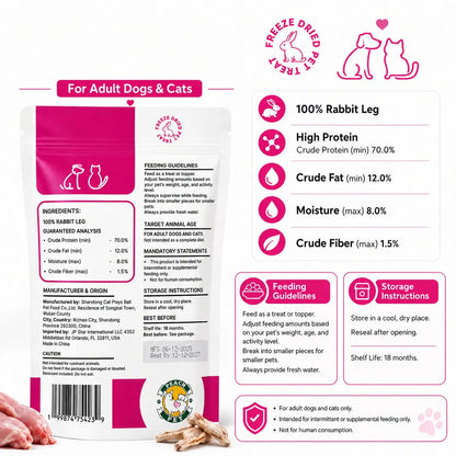Peach Pet Freeze-Dried Chews for Dogs and Cats | Rabbit Ear, Rabbit Leg, Pig Nose, or 3-Treat Bundle | 3.5 Oz | All-Natural, High Protein Treats