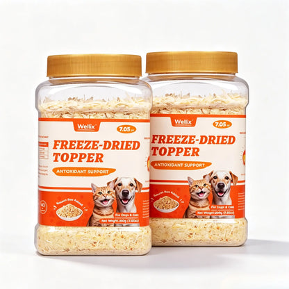 Wellix 7.5 Oz Freeze-Dried Chicken Formula Pet Topper - Nutritious Treat with Chicken, Egg Yolk, and Salmon Roe, Low-Calorie, 100% Natural, Antioxidant Support and Cognitive Aid