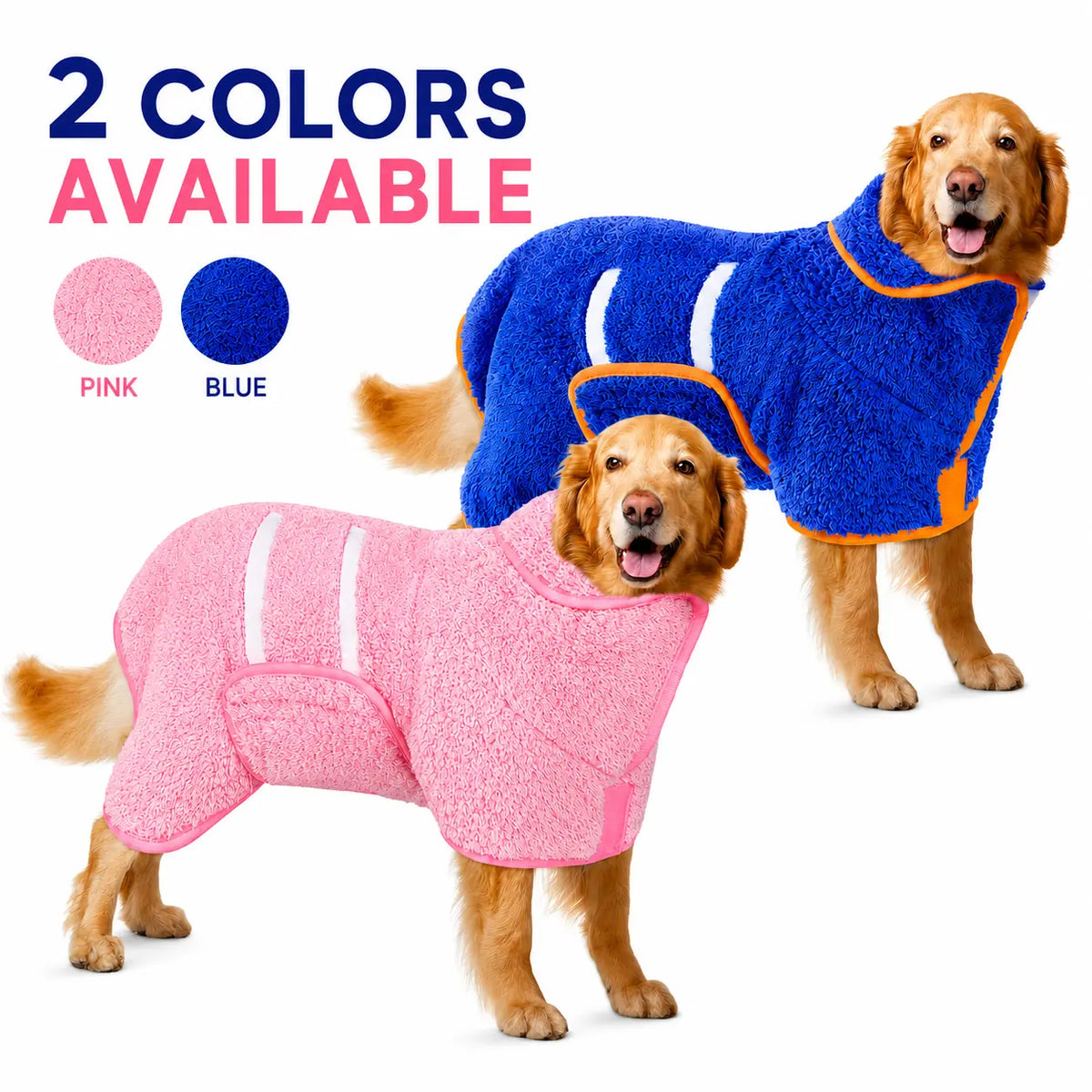 Bienbee Fleece Dog Bathrobe - Soft, Fast-Drying, Warm, Adjustable Velcro Strap, Multi-Size Options (S to XXL), Machine Washable, Absorbent Polyester and Nylon for All-Season Comfort