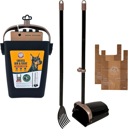 Swivel Bin & Rake Dog Pooper Scooper, Includes 2 Waste Bags