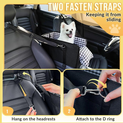 Premium Center Console Dog Car Seat for Small Pets up to 12 lbs, Armrest Booster Seat with Integrated Leash, Comfortable Travel Pet Bed for Dogs and Cats