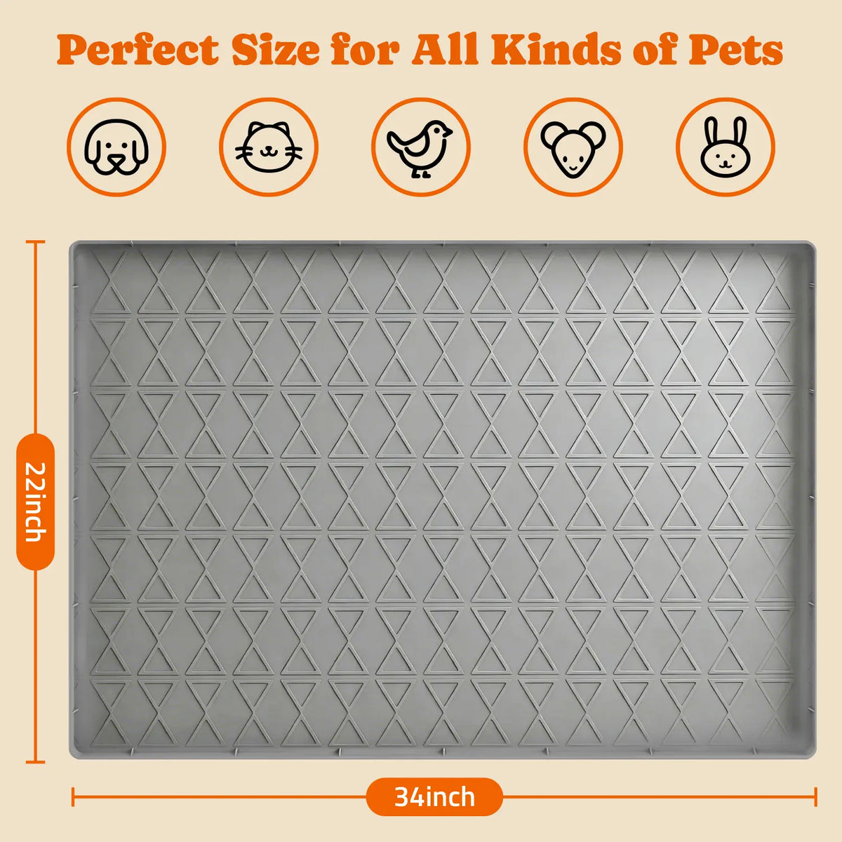 Pawtners 2-Pack Large Reusable Silicone Dog Feeding Mat - Waterproof, Non-Slip, Easy-Clean, 34x22 Inch Gray Pet Floor Protection with Raised Edge