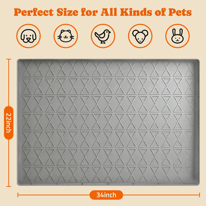 Pawtners 2-Pack Large Reusable Silicone Dog Feeding Mat - Waterproof, Non-Slip, Easy-Clean, 34x22 Inch Gray Pet Floor Protection with Raised Edge