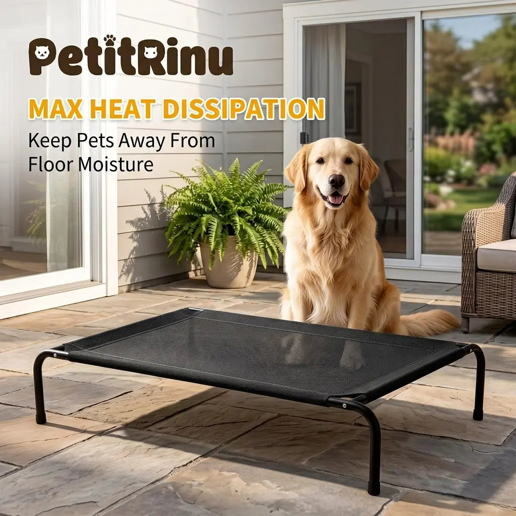 Petitrinu Classic Raised Dog Bed with Metal Raised Frame - Textilene Stretch Mesh Fabric, Cooling, Breathable, Moisture Proof, Joint Relief for Medium/Large Dogs, 2 Sizes (47.24In×31.89In×9.45In/35.43In×25.59In×8.27In) Pet Cot Sohochic