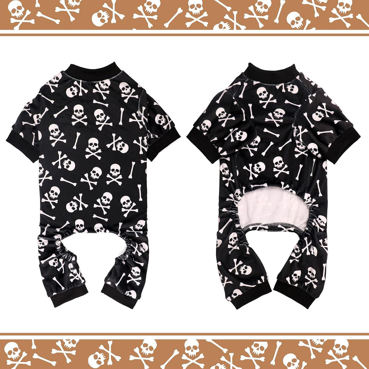 Dog Pajamas Halloween Dog Costume Short Plush Pet Pjs Skull&Crossbones Super Soft and Stretchy Pet Jammies for Small Medium Dogs (S/M)