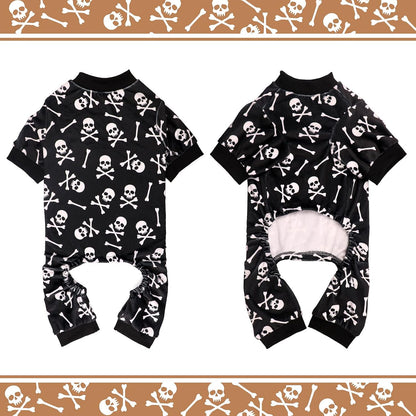 Dog Pajamas Halloween Dog Costume Short Plush Pet Pjs Skull&Crossbones Super Soft and Stretchy Pet Jammies for Small Medium Dogs (S/M)