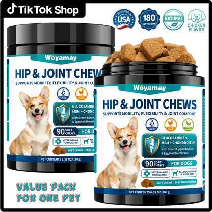 Advanced Canine Hip and Joint Supplement with Glucosamine, MSM, Chondroitin, Multivitamins, and Green Lipped Mussel - Chewable Joint Support for All Dog Breeds - Chicken Flavor