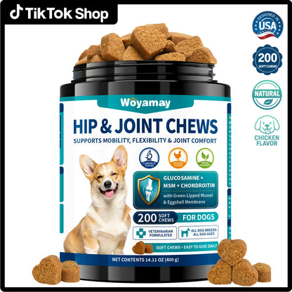 Advanced Canine Hip and Joint Supplement with Glucosamine, MSM, Chondroitin, Multivitamins, and Green Lipped Mussel - Chewable Joint Support for All Dog Breeds - Chicken Flavor