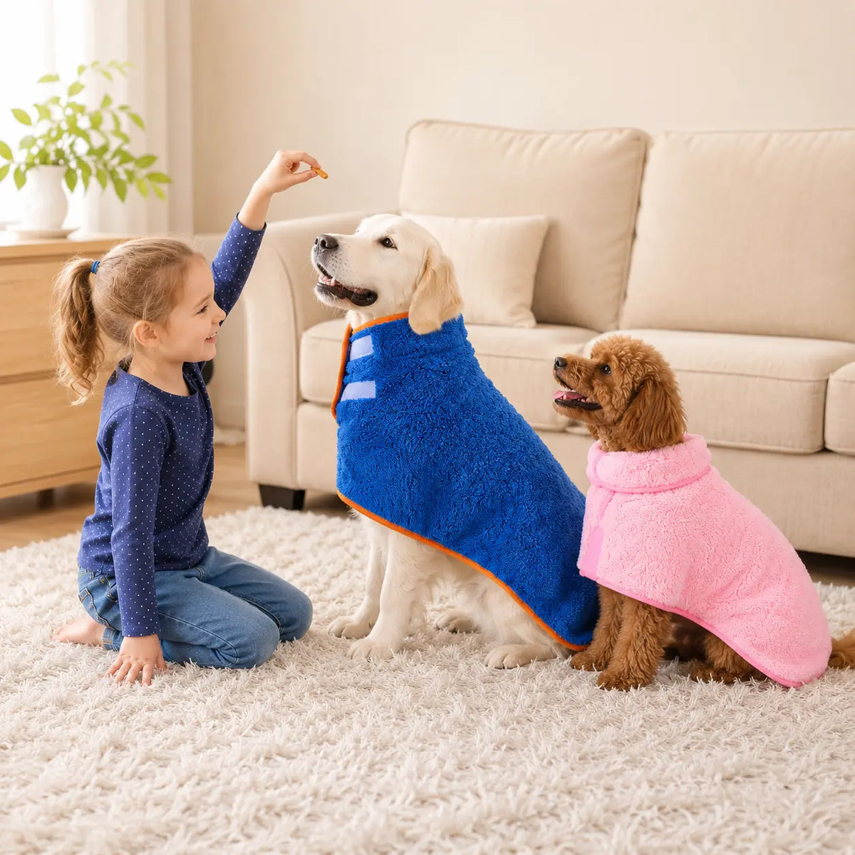 Bienbee Fleece Dog Bathrobe - Soft, Fast-Drying, Warm, Adjustable Velcro Strap, Multi-Size Options (S to XXL), Machine Washable, Absorbent Polyester and Nylon for All-Season Comfort