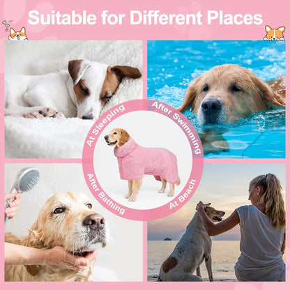 Bienbee Fleece Dog Bathrobe - Soft, Fast-Drying, Warm, Adjustable Velcro Strap, Multi-Size Options (S to XXL), Machine Washable, Absorbent Polyester and Nylon for All-Season Comfort