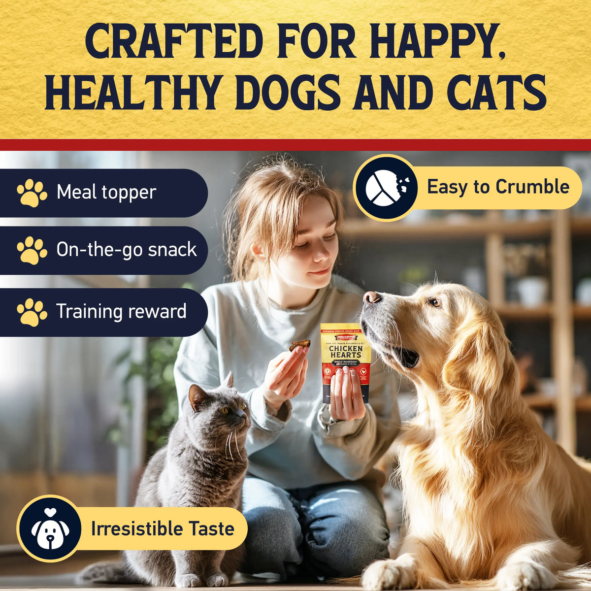 Nibble & Nourish Freeze-Dried Chicken Hearts for Dogs and Cats – Premium Single Ingredient Raw Treats, Made in the USA, Ideal for Training, Meal Enhancements, and Daily Rewards, Free from Fillers and Preservatives