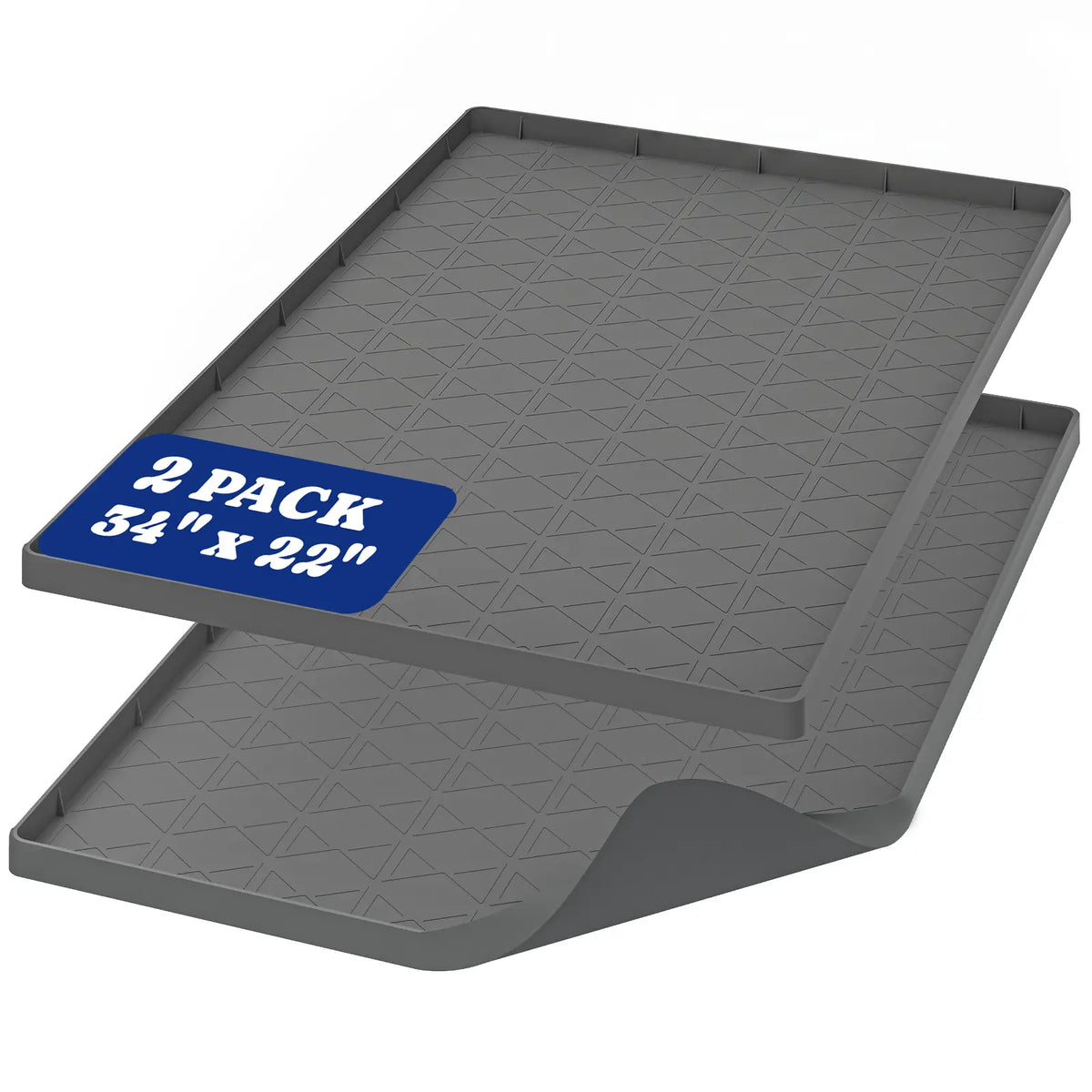 Pawtners 2-Pack Large Reusable Silicone Dog Feeding Mat - Waterproof, Non-Slip, Easy-Clean, 34x22 Inch Gray Pet Floor Protection with Raised Edge
