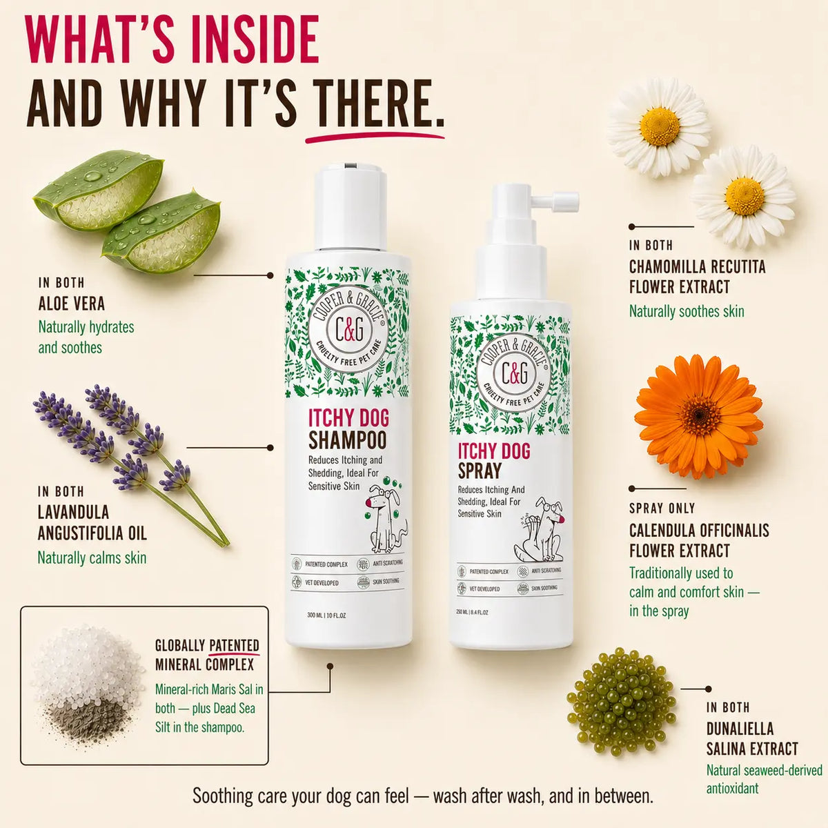 Dead Sea Itchy Skin Relief Bundle - Itchy Dog Shampoo 300Ml + Itchy Dog Spray 250Ml Spray | Plant-Based, Vet-Developed