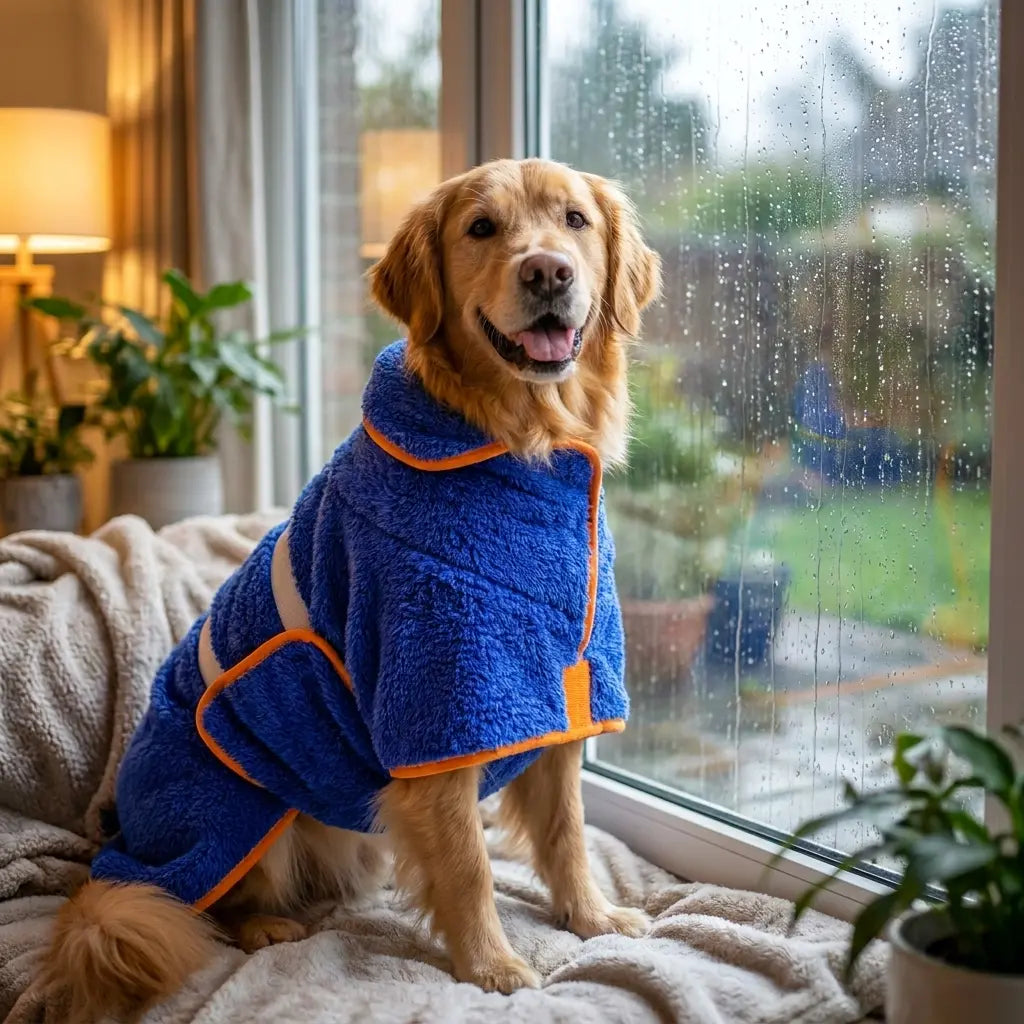 Bienbee Fleece Dog Bathrobe - Soft, Fast-Drying, Warm, Adjustable Velcro Strap, Multi-Size Options (S to XXL), Machine Washable, Absorbent Polyester and Nylon for All-Season Comfort