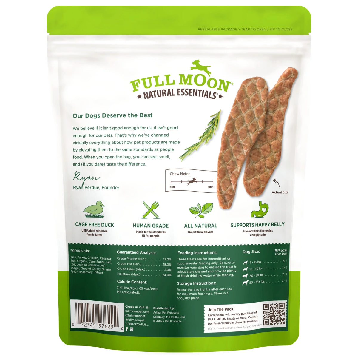 All Natural Human Grade Dog Treats, Essential Duck Jerky Tenders, 22 Ounce, Dry