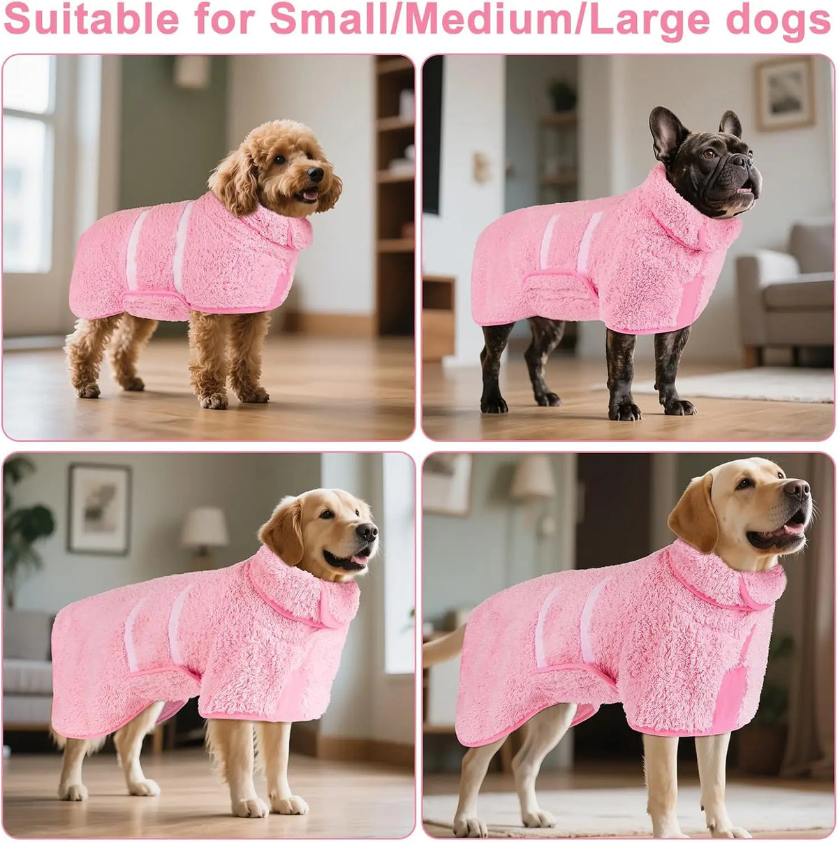 Bienbee Fleece Dog Bathrobe - Soft, Fast-Drying, Warm, Adjustable Velcro Strap, Multi-Size Options (S to XXL), Machine Washable, Absorbent Polyester and Nylon for All-Season Comfort