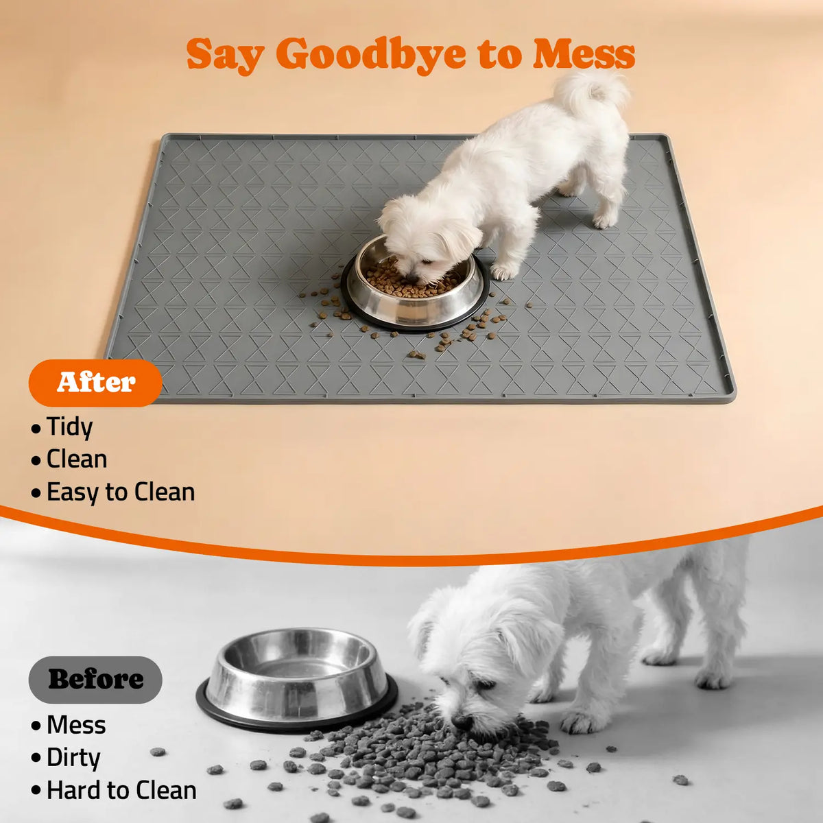 Pawtners 2-Pack Large Reusable Silicone Dog Feeding Mat - Waterproof, Non-Slip, Easy-Clean, 34x22 Inch Gray Pet Floor Protection with Raised Edge