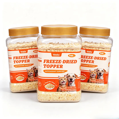 Wellix 7.5 Oz Freeze-Dried Chicken Formula Pet Topper - Nutritious Treat with Chicken, Egg Yolk, and Salmon Roe, Low-Calorie, 100% Natural, Antioxidant Support and Cognitive Aid