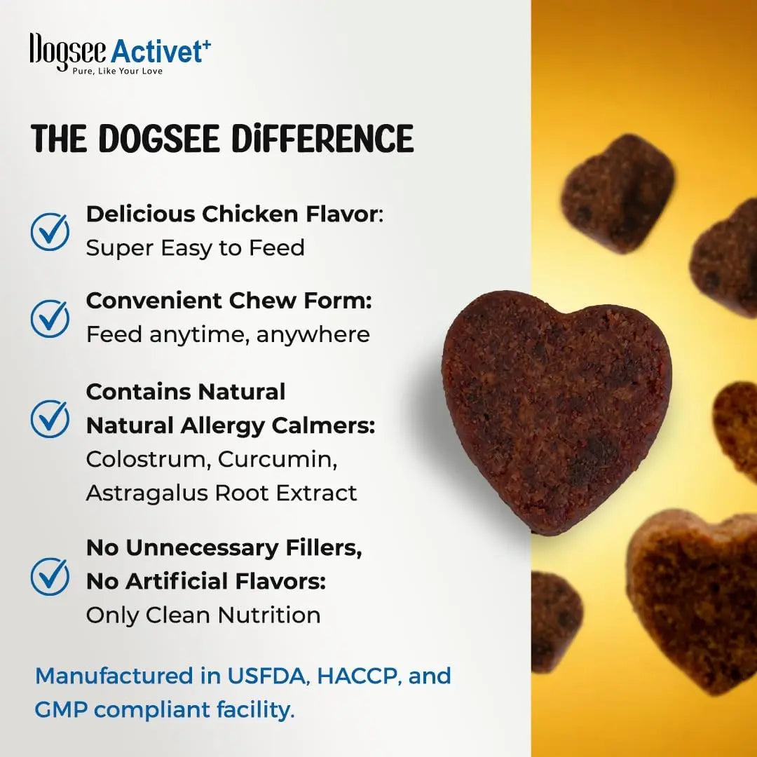 Dogsee Activet+ Allergy Support Chewables for Dogs, Enriched with Beneficial Bacteria, Quercetin, and Botanicals for Seasonal Allergy Relief, Immune Support, Healthy Skin, and Digestive Health - Chicken Flavor, 90 Chews
