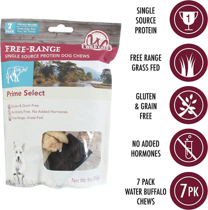 Water Buffalo Prime Select Bone Assortment Dog Chews, Pack of 7