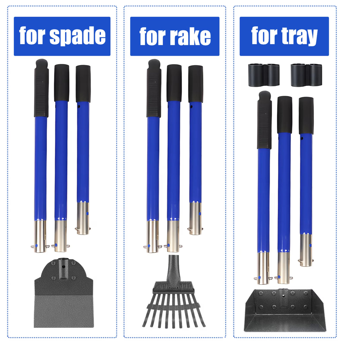 Pooper Scooper, Heavy Duty Dog Poop Scooper Set with Tray Rake and Spade for Large Medium Small Dogs, over 37" Adjustable Metal Long Handle Portable Poop Scoop Pet Waste for Yard Grass Gravel