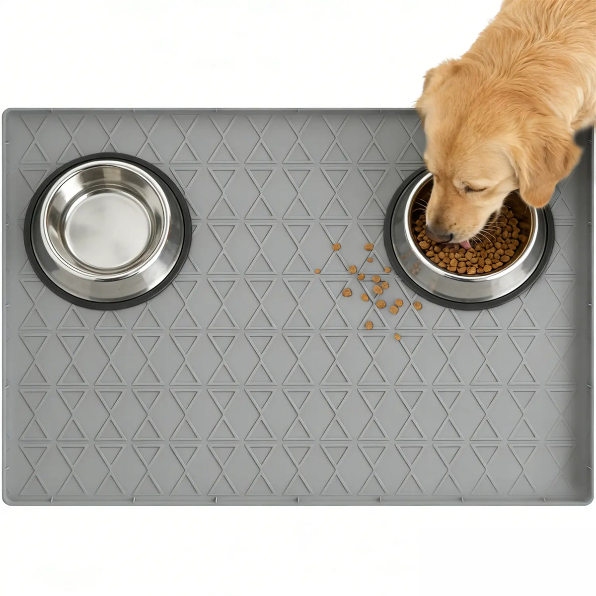 Pawtners 2-Pack Large Reusable Silicone Dog Feeding Mat - Waterproof, Non-Slip, Easy-Clean, 34x22 Inch Gray Pet Floor Protection with Raised Edge
